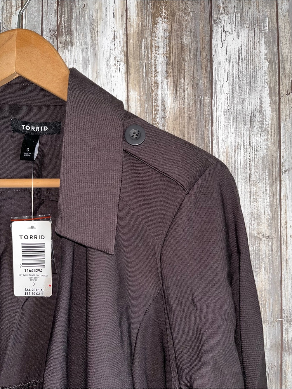 Torrid Gray Twill Draped Jacket Open Front Waterfall Career Blazer 0X NWT - Picture 3 of 6